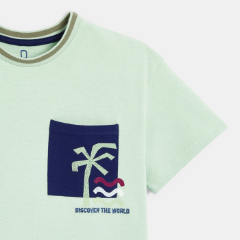 تي شيرت أخضر مائي بأكمام قصيرة الأكمام للأولاد